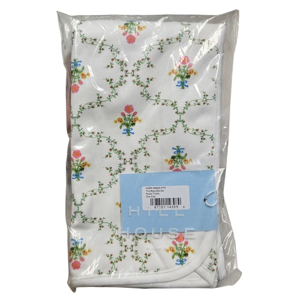 Hill House Baby Blanket Kids OS White Pastel Trellis Floral Organic Cotton Luxe